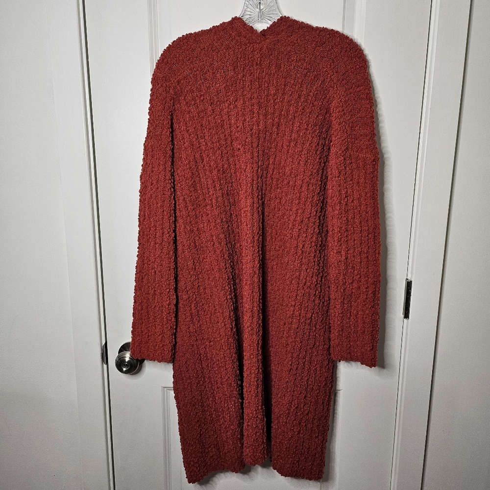 Pink Rose XL Popcorn Knit Open Front Long Soft Cardigan Sweater Pockets Cozy - Picture 4 of 8